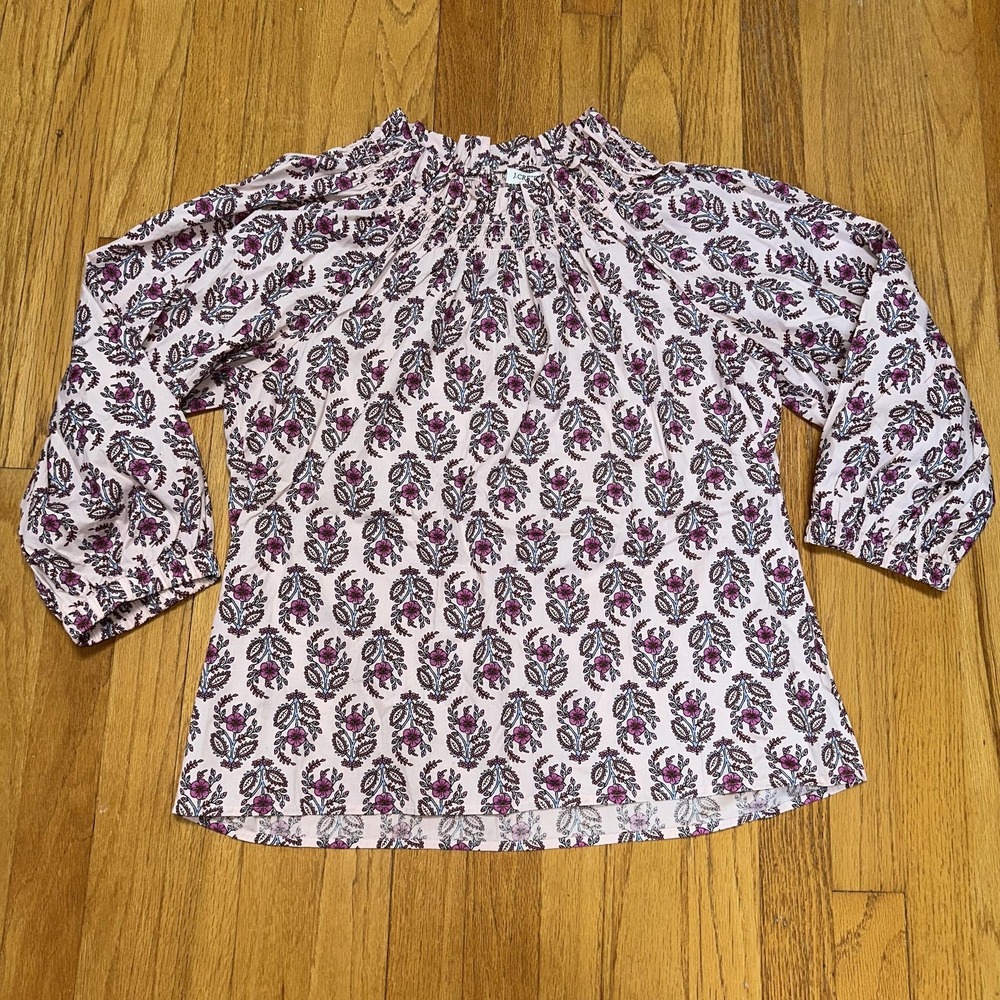 J Crew Shirt Medium Pink Purple Floral Long Sleeve Boho Peasant Top‎ 2024 Ruffle